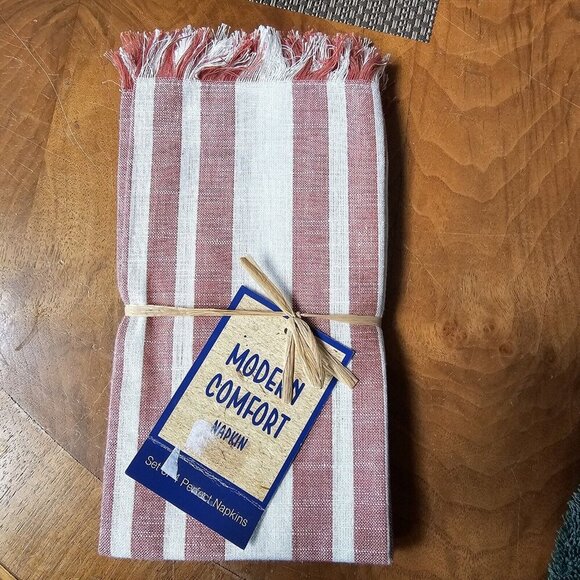 Bardwil Madison Stripe White And Blush Napkins Set Of 4 NIP - Picture 1 of 6